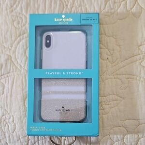 kate spade glitter stripe white & silver iPhone Wrap Case